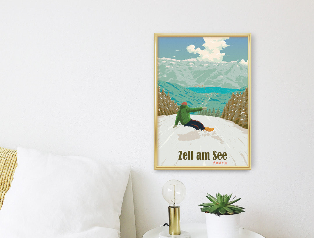 Zell am See Austria Snowboarding Travel Poster