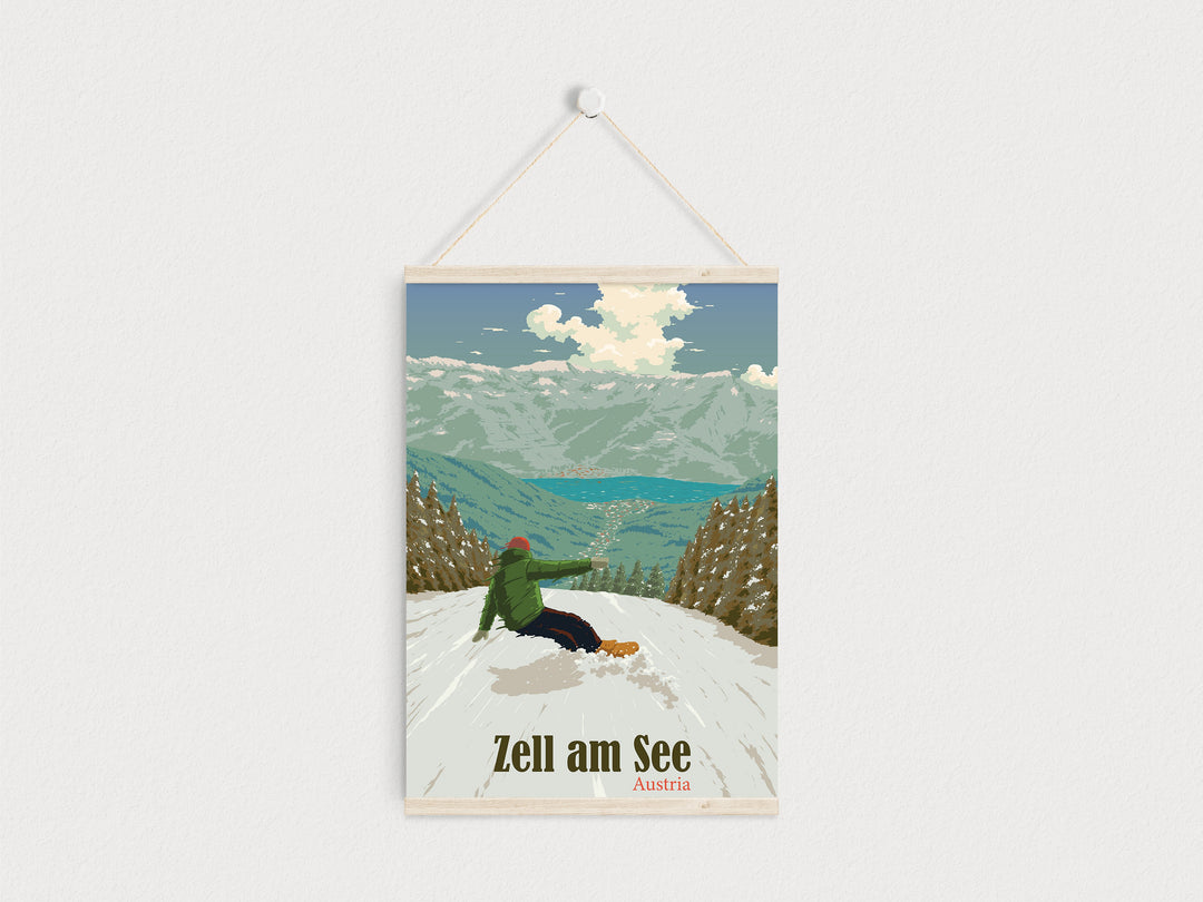 Zell am See Austria Snowboarding Travel Poster