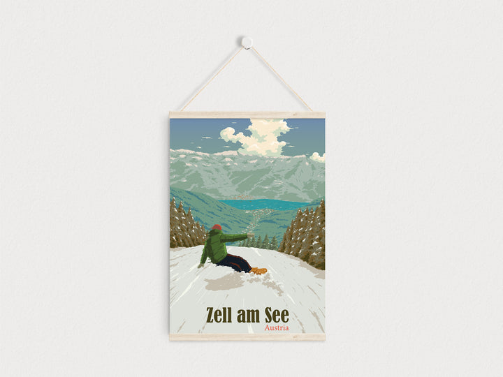 Zell am See Austria Snowboarding Travel Poster