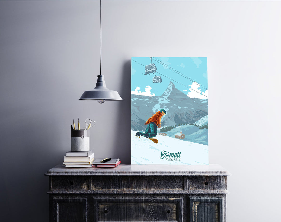 Zermatt Snowboarding Travel Poster