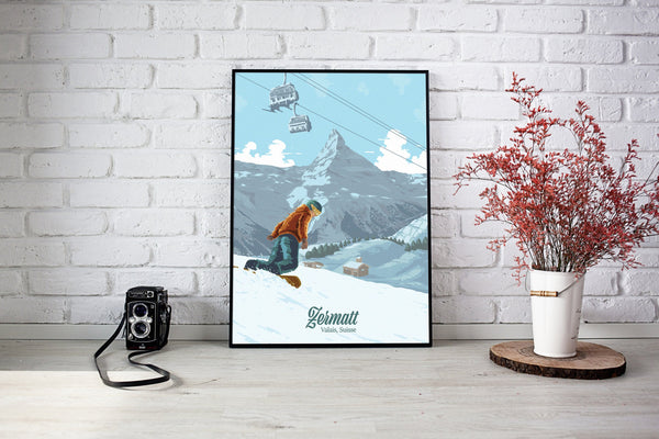 Zermatt Snowboarding Travel Poster