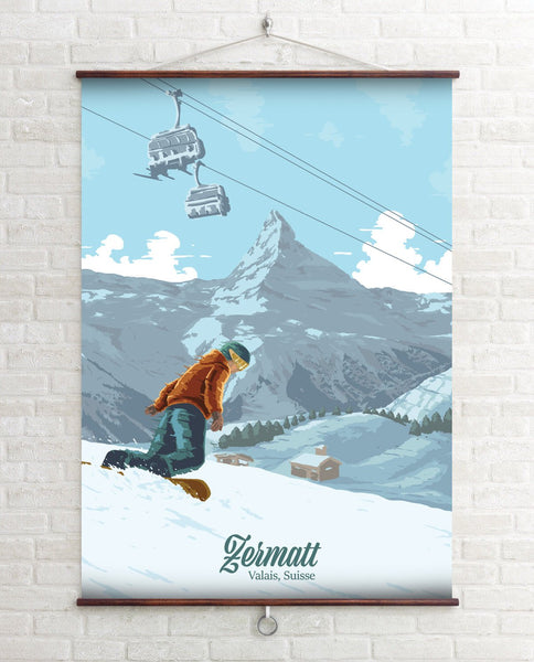 Zermatt Snowboarding Travel Poster