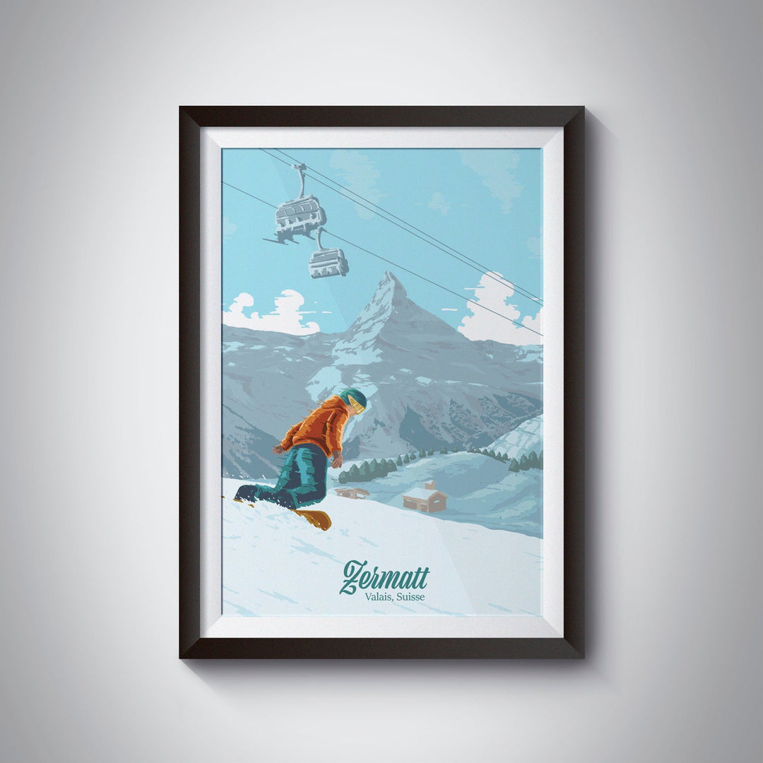 Zermatt Snowboarding Travel Poster